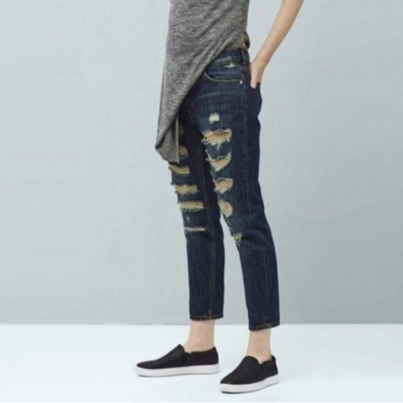 Mango Nancy Relaxed Crop Distressed Jeans - Picture 1 of 7